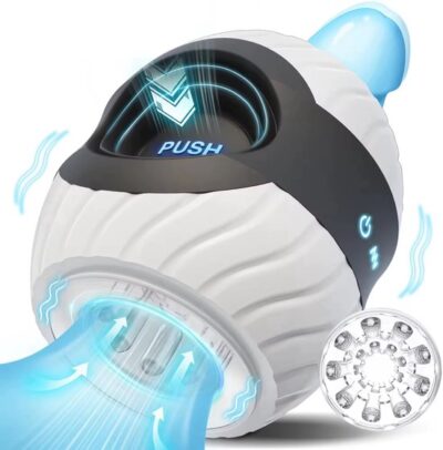 Lusties Premium Elektrische Stroker – Open-Ended Masturbator – Met Unieke Push-Control – 10 Vibratiestanden – Wit/Grijs