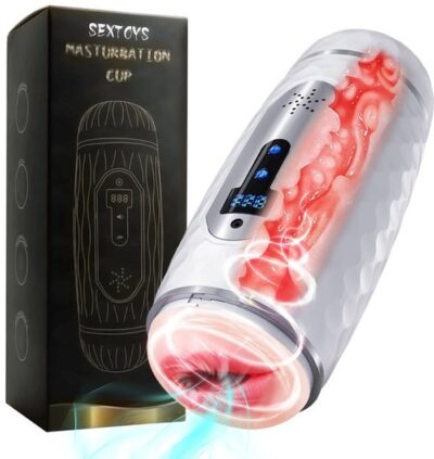 Lusties Dual-Master Masturbator – Dubbelzijdige Stroker met LCD Slagenteller – Verwarmingsfunctie & Vibratie – Smart Tech – Wit